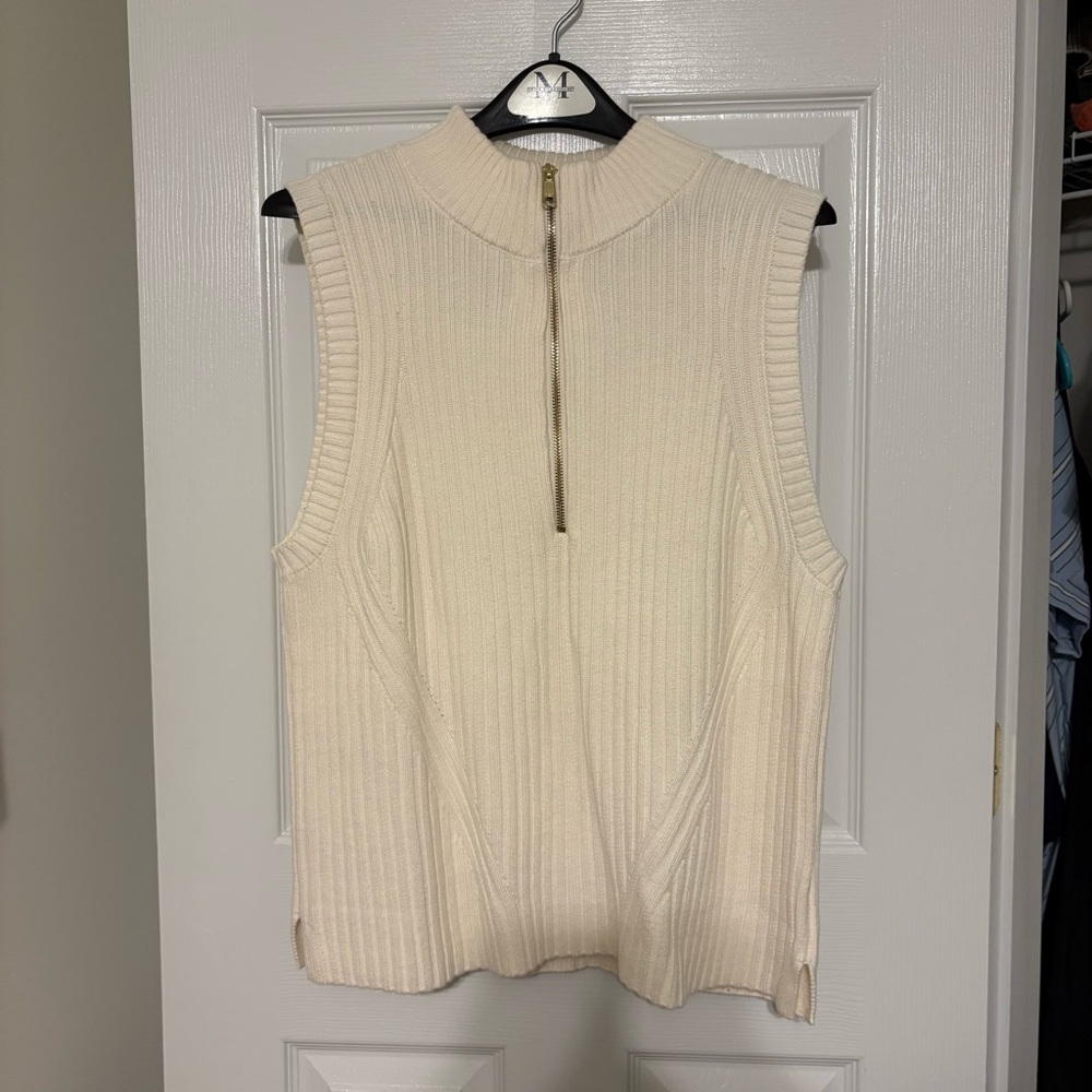 Talbots Sleeveless Cream Ribbed Sweater